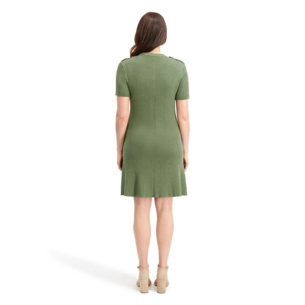 French Connection Olive Ribbed Knit sweater Dress - Picture 2 of 13